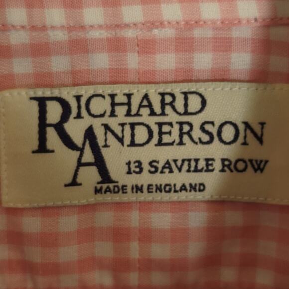 Richard Anderson 3XL Savile Row Pink Gingham Check Dress Shirt Mens England - Picture 2 of 2